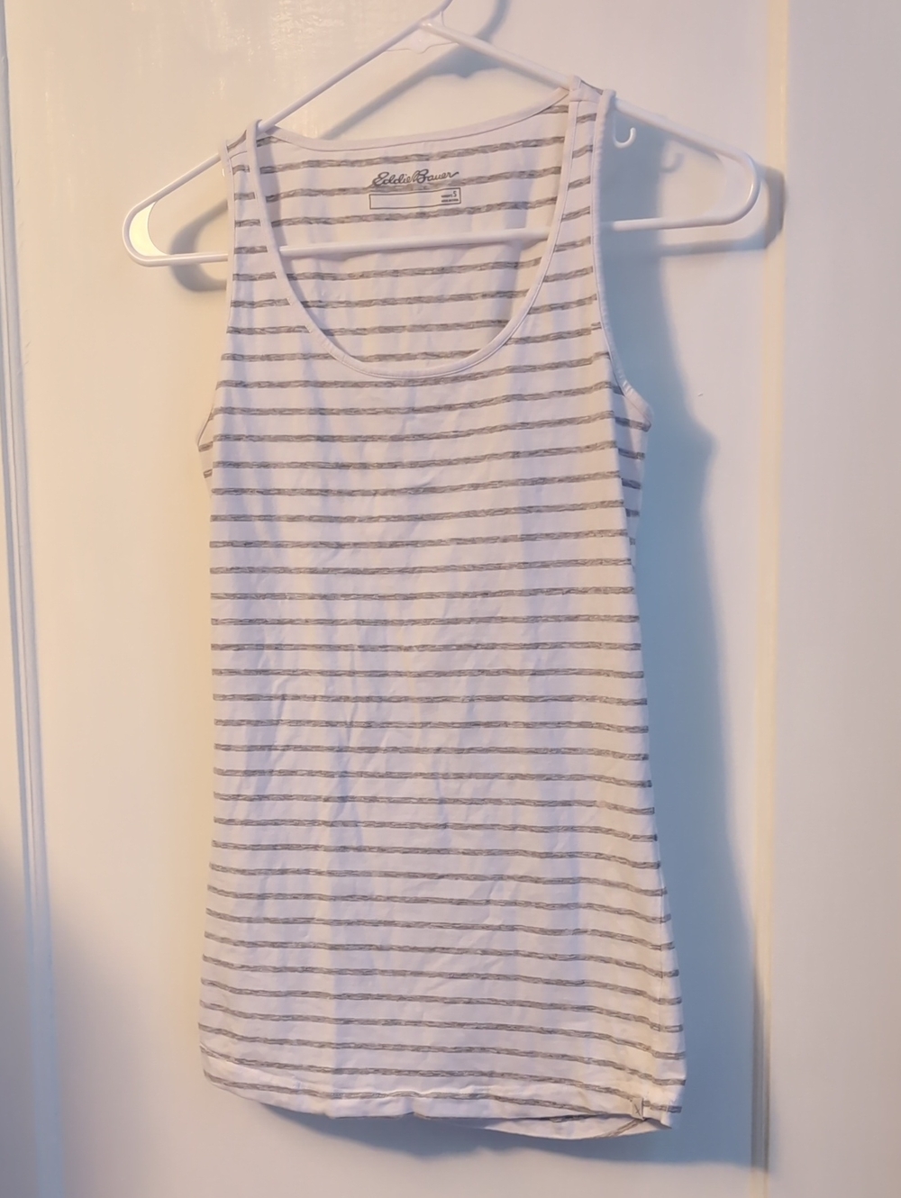 Eddie Bauer White Tank with Thin Gray Stripes
